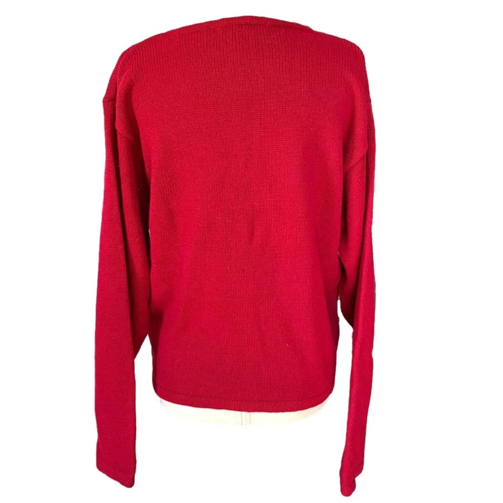Vintage 90s Red, Black and Gold Geometric Lise J Holiday Style Cardigan Medium - Picture 4 of 6